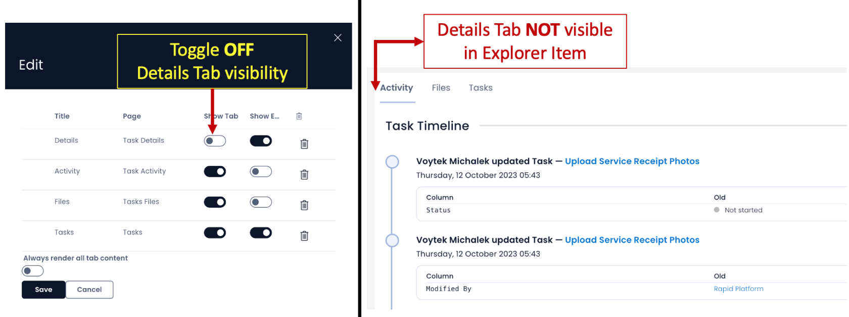 Details tab toggled to not visible